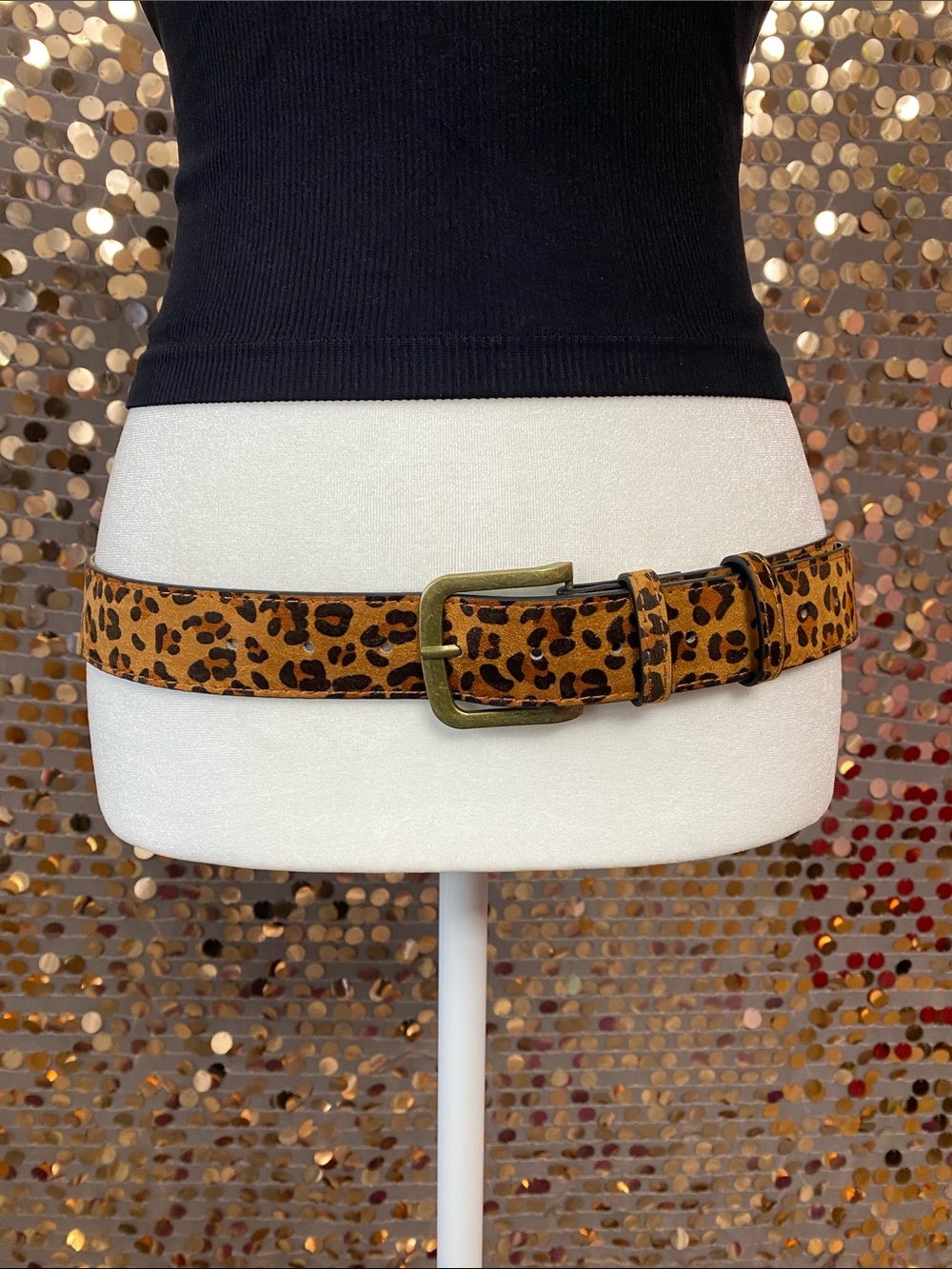 Leopard print belt with gold tone buckle #364